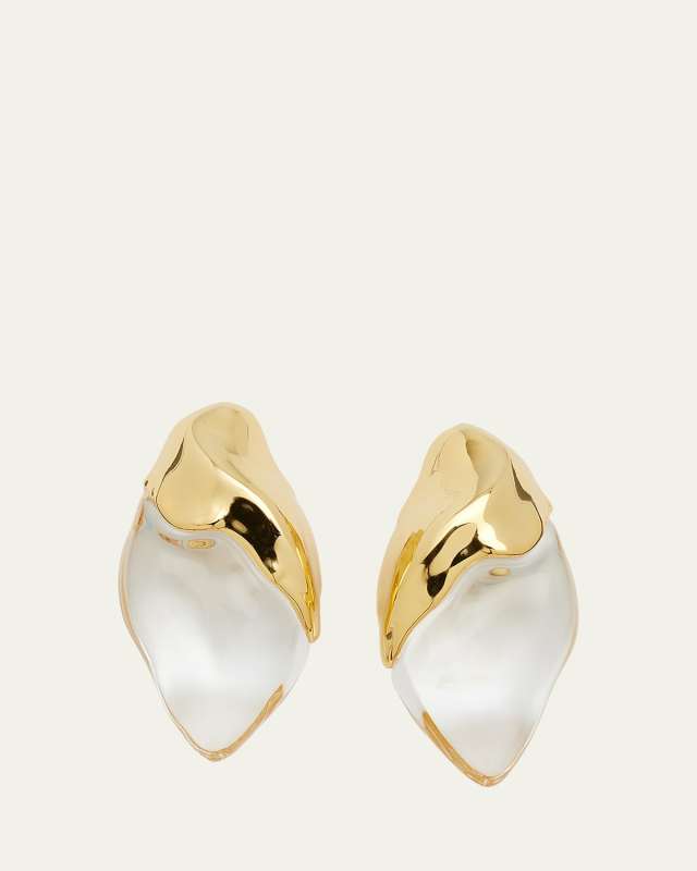 Lucite Molten Clip-On Gold-Plated Brass Earrings